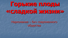 Беседа «Горькие плоды сладкой жизни»