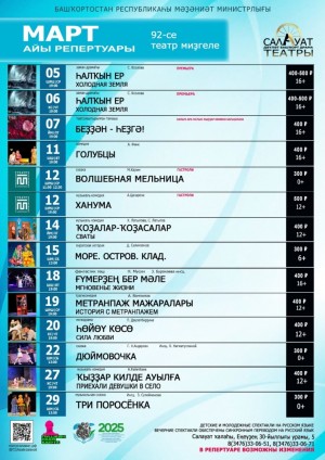 Репертуарный план Салаватского государственного башкирского театра драмы на март 2025 года