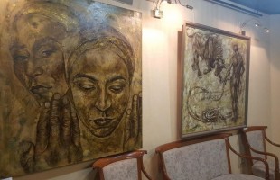 In the foyer of the M.Gafuri Bashram Theater works by a young artist Nazi Zagitova are exposes